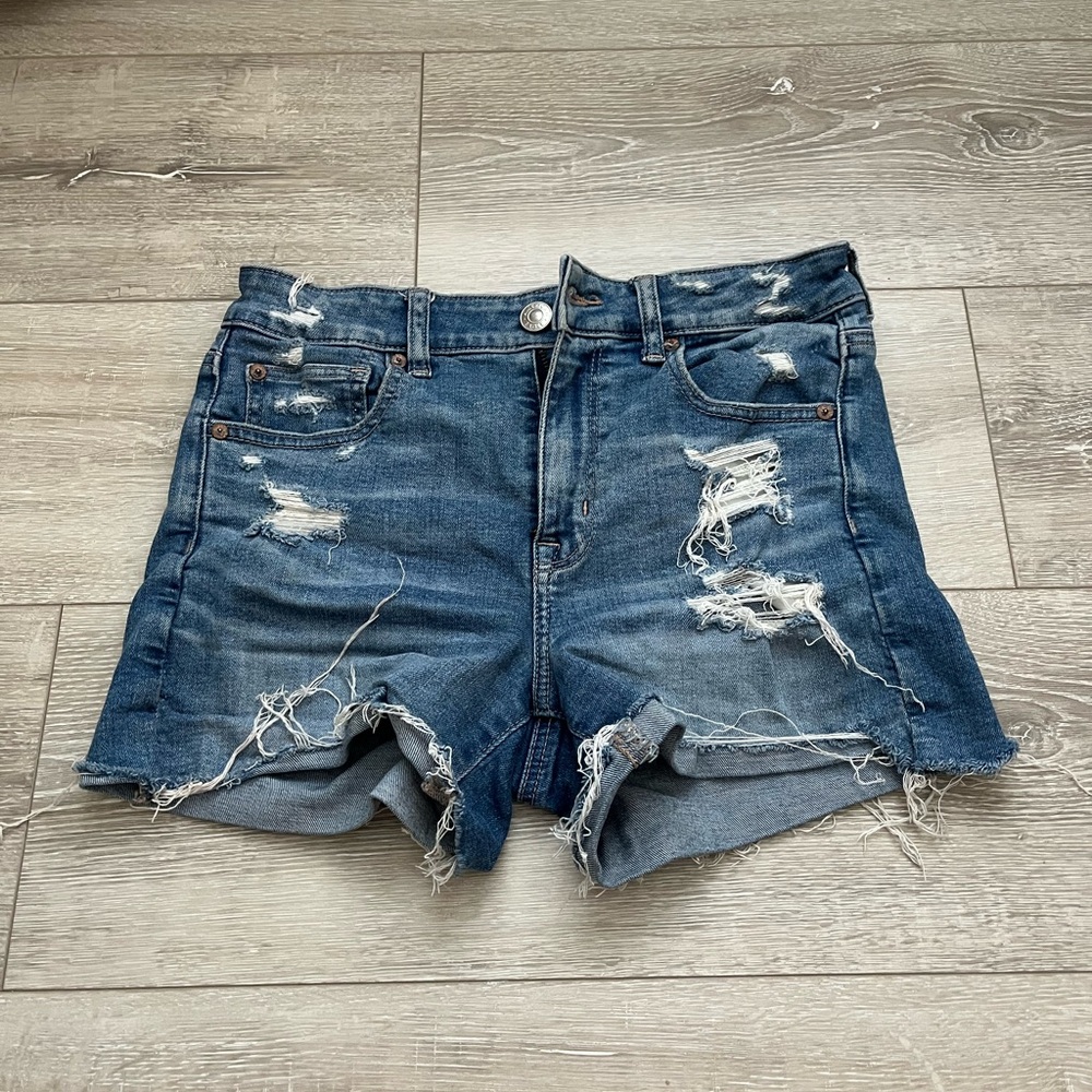 American Eagle Outfitters Blue Distressed Jean Shorts